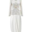 Ivory sculpted co-ords set by White Plan featuring fitted top and matching high-waisted pants, stylish and elegant.