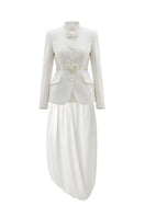 Ivory sculpted co-ords set by White Plan featuring fitted top and matching high-waisted pants, stylish and elegant.