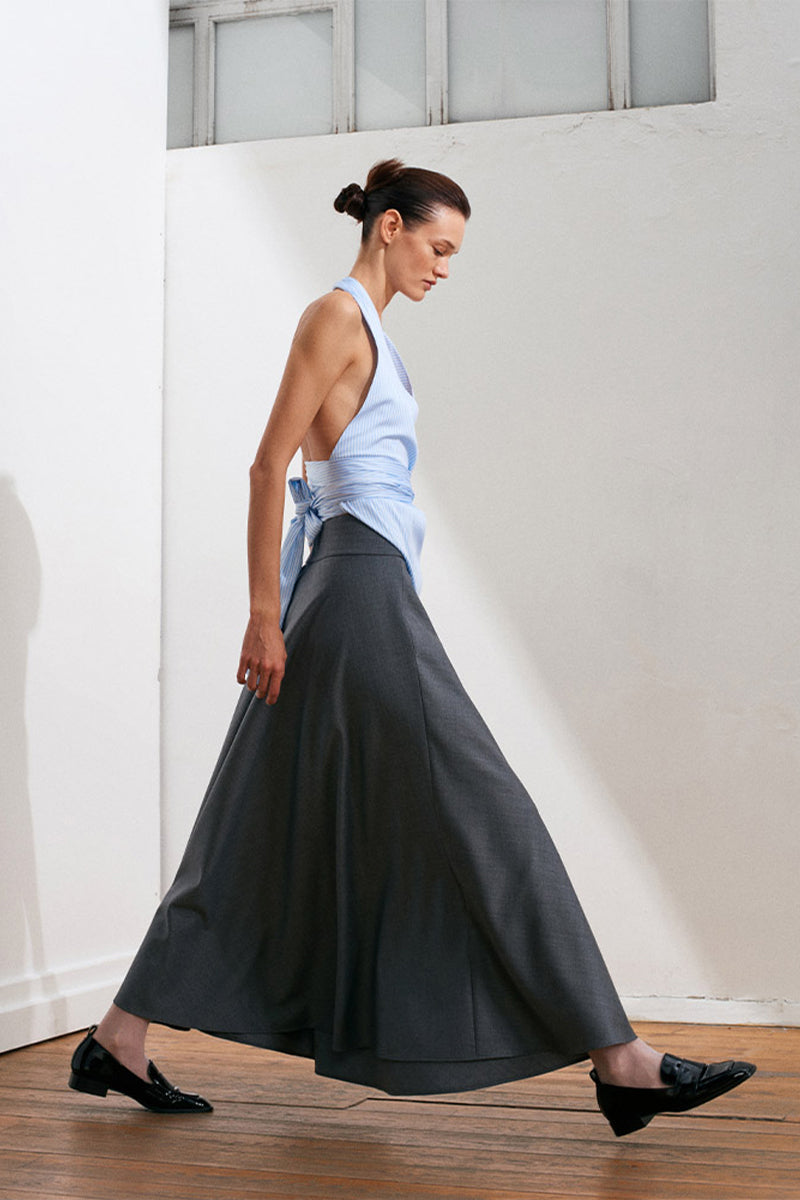 Blue and white harem top by Acaria Studio, casual stylish tops with a relaxed fit and flowing fabric.