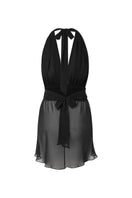 Black halter top by Suncillo, stylish sleeveless tops with a halter neckline, showcased on a model.