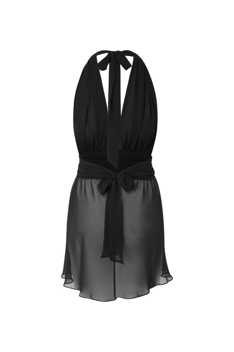 Black halter top by Suncillo, stylish sleeveless tops with a halter neckline, showcased on a model.