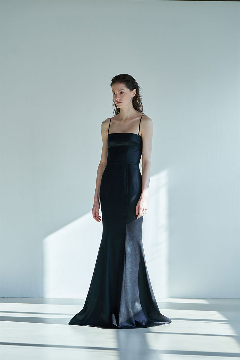WOOL SILK EVENING GOWN IN BLACK - CULT MIA