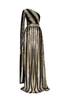 Nur Karaata maxi dress with a Baglioni gown design, featuring elegant fabric and a flowing silhouette in a stylish, sophisticated look.