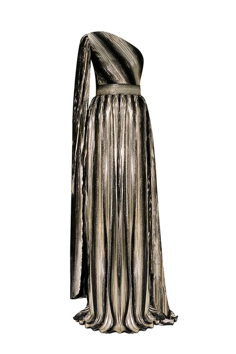 Nur Karaata maxi dress with a Baglioni gown design, featuring elegant fabric and a flowing silhouette in a stylish, sophisticated look.