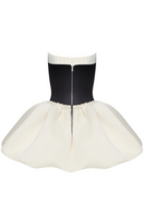 Violet two-sided mini dress by BALYKINA shown in the image, featuring a stylish two-tone design and fitted silhouette.