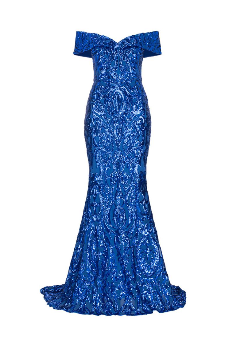 ARIYAH OFF SHOULDER GOWN IN COBALT - CULT MIA