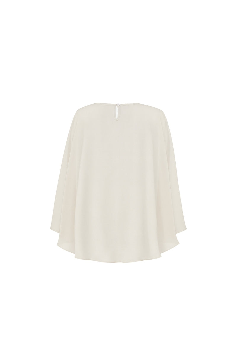 Nazlı Ceren smoked gray chiffon cape jacket with flowing fabric and elegant drape, perfect for stylish layered looks.