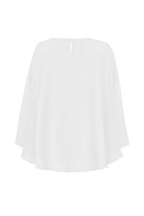 White chiffon Viona cape jacket by Nazlı Ceren featuring elegant, flowing fabric and a stylish, draped design for sophisticated wear.