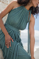 Kasia Kulenty Vera emerald maxi gown with flowing fabric and elegant design, perfect for formal occasions.