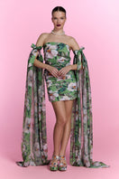 Nur Karaata Poppy Reverie Dress, stylish mini dress with floral patterns, flowing fabric, and a modern, elegant silhouette.