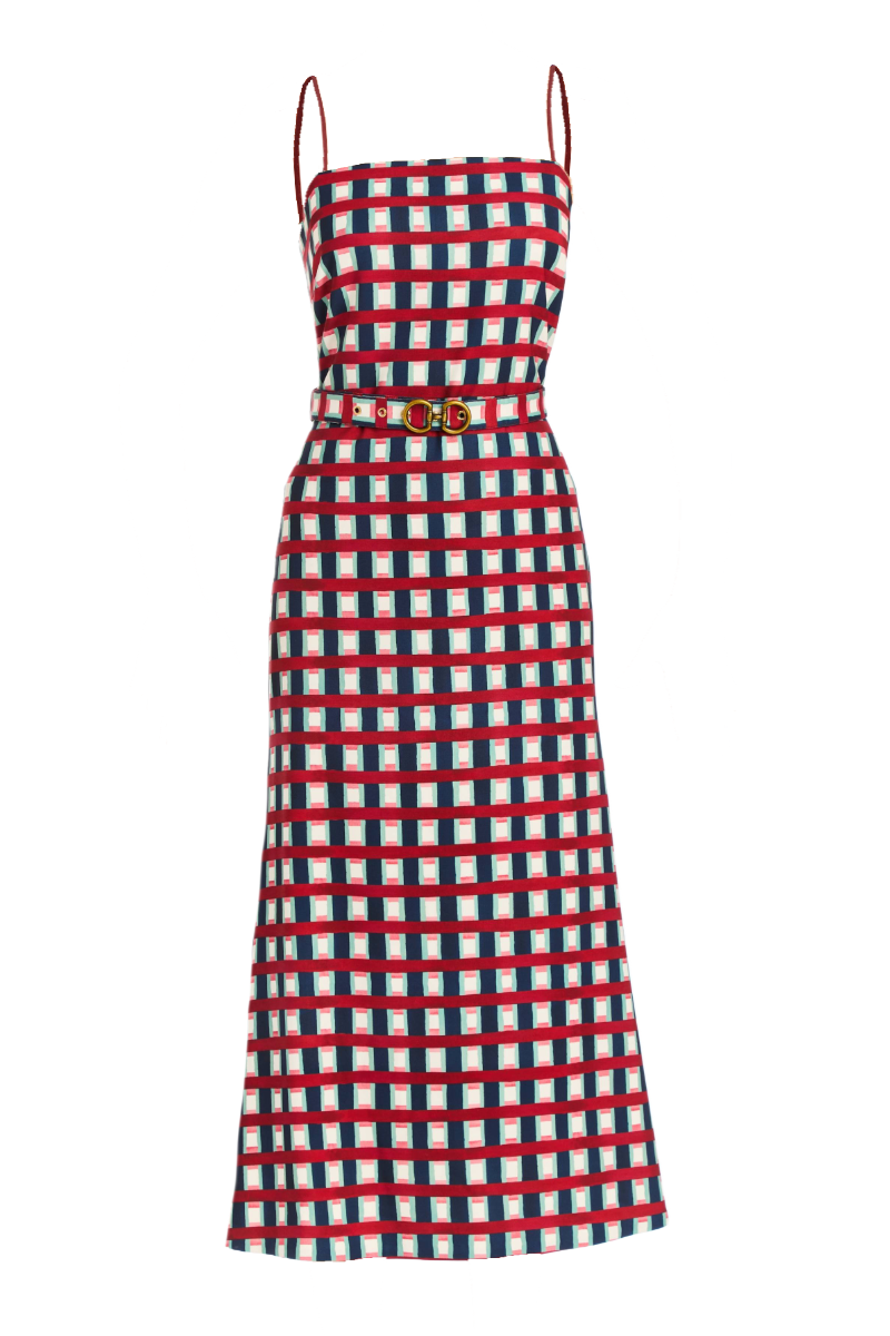 Mestiza New York Tropaz reversible midi dress in vibrant fabric, showcasing its elegant design and versatile style.