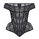 Black lace corset top by BALYKINA featuring intricate lace details and a fitted design, perfect for stylish evening wear.