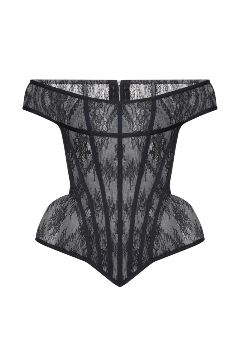 LACE EVA CORSET WITH SLEEVES IN BLACK - CULT MIA