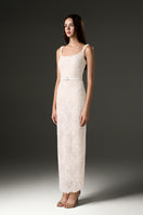 White square neck mesh lace midi dress by I.H.F Studio, featuring a stylish design and intricate lace details.