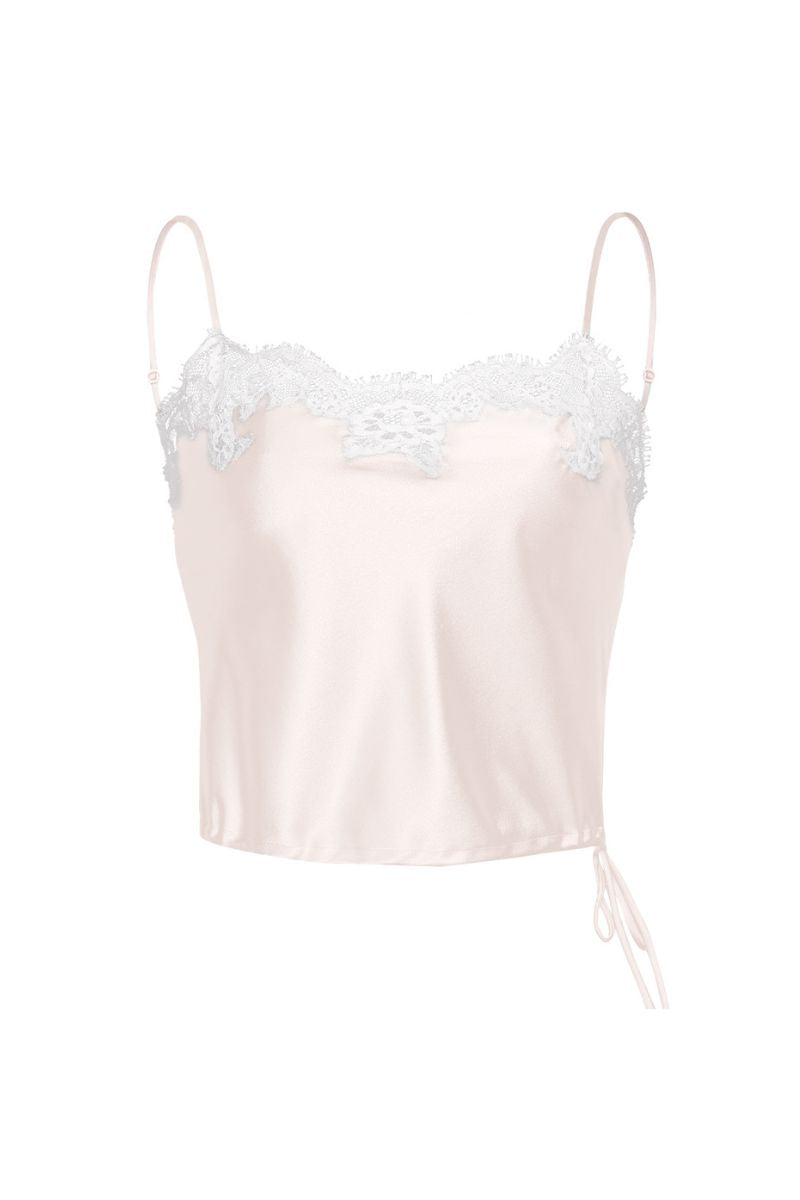Haut caraco en soie et dentelle Flora rose