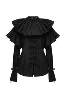 Black Vaska shirt with a large collar, featuring a stylish and trendy design, shown on a model.