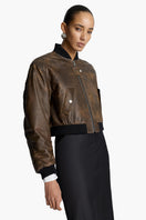 Acaria Studio Nostalgie leather bomber jacket featuring a classic design, brown leather with ribbed cuffs and collar.