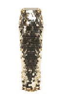 Gold sequin maxi skirt by Balykina, featuring a flowing design with shimmering sequins and elegant length.