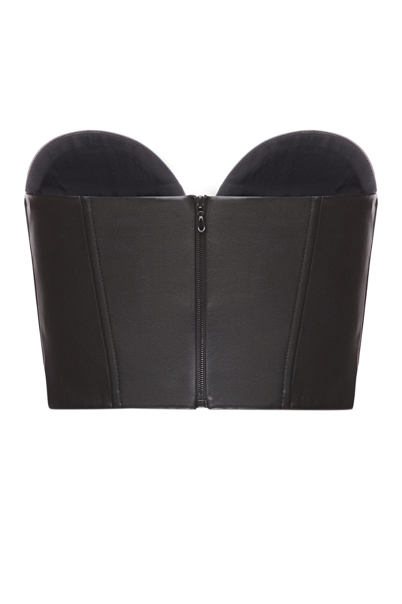 BLACK FAUX LEATHER MINI CORSET - CULT MIA