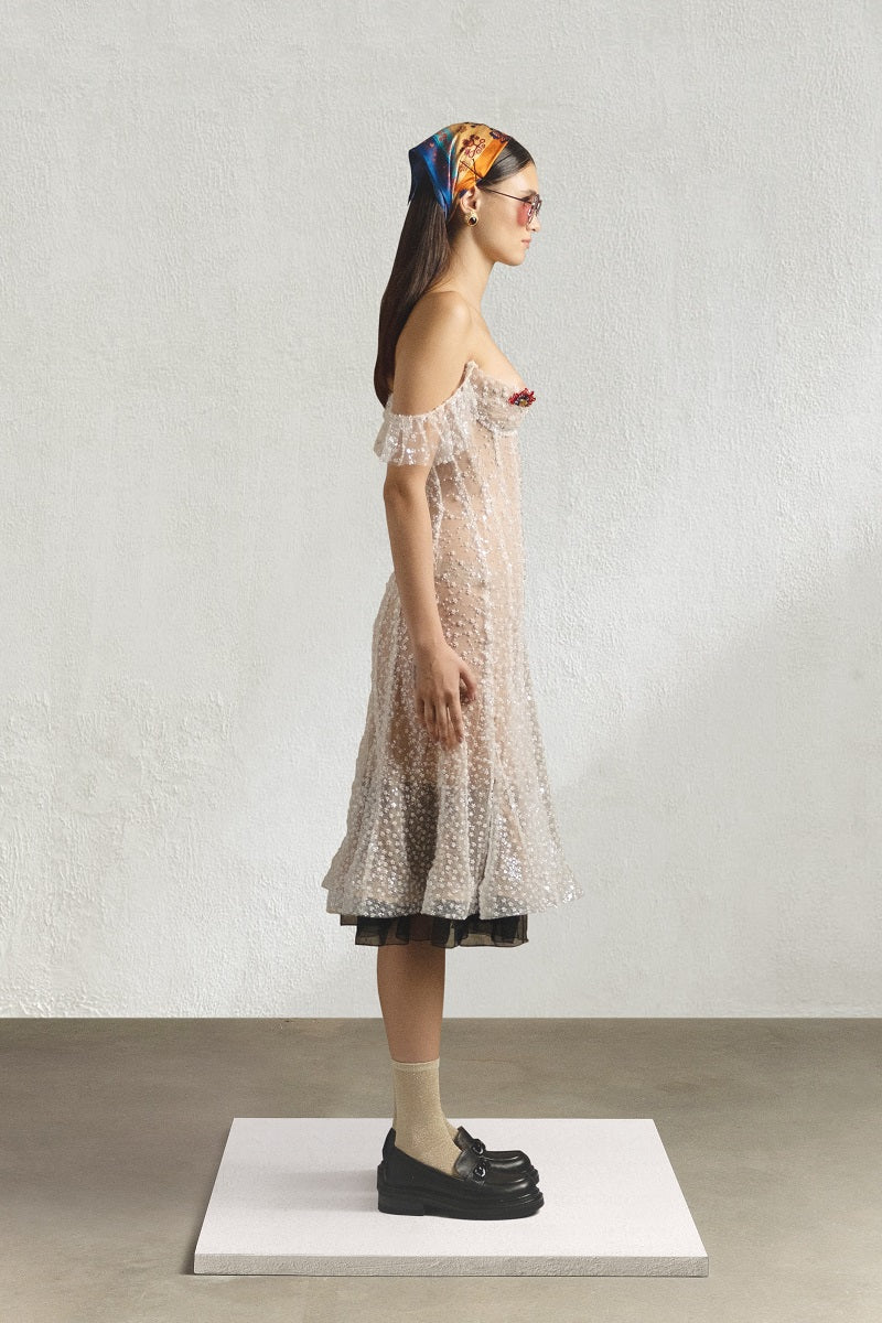 BEADED CORSET DRESS IN MILK - CULT MIA
