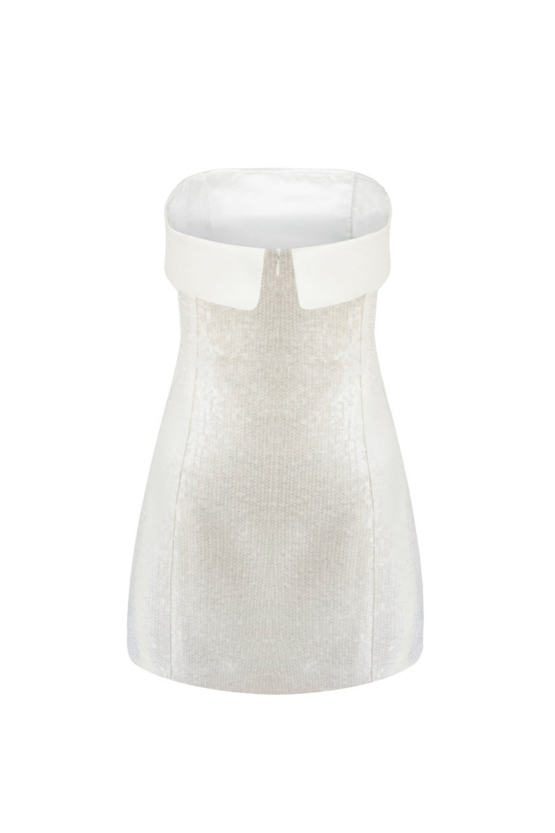 Nazlı Ceren Martine Sequin Mini Dress in Cloud Cream, showcasing the elegant mini dress with shimmering sequins and a fitted silhouette.