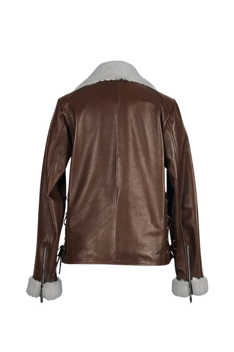 GAIA SHEARLING CAMEL LEATHER JACKET - CULT MIA