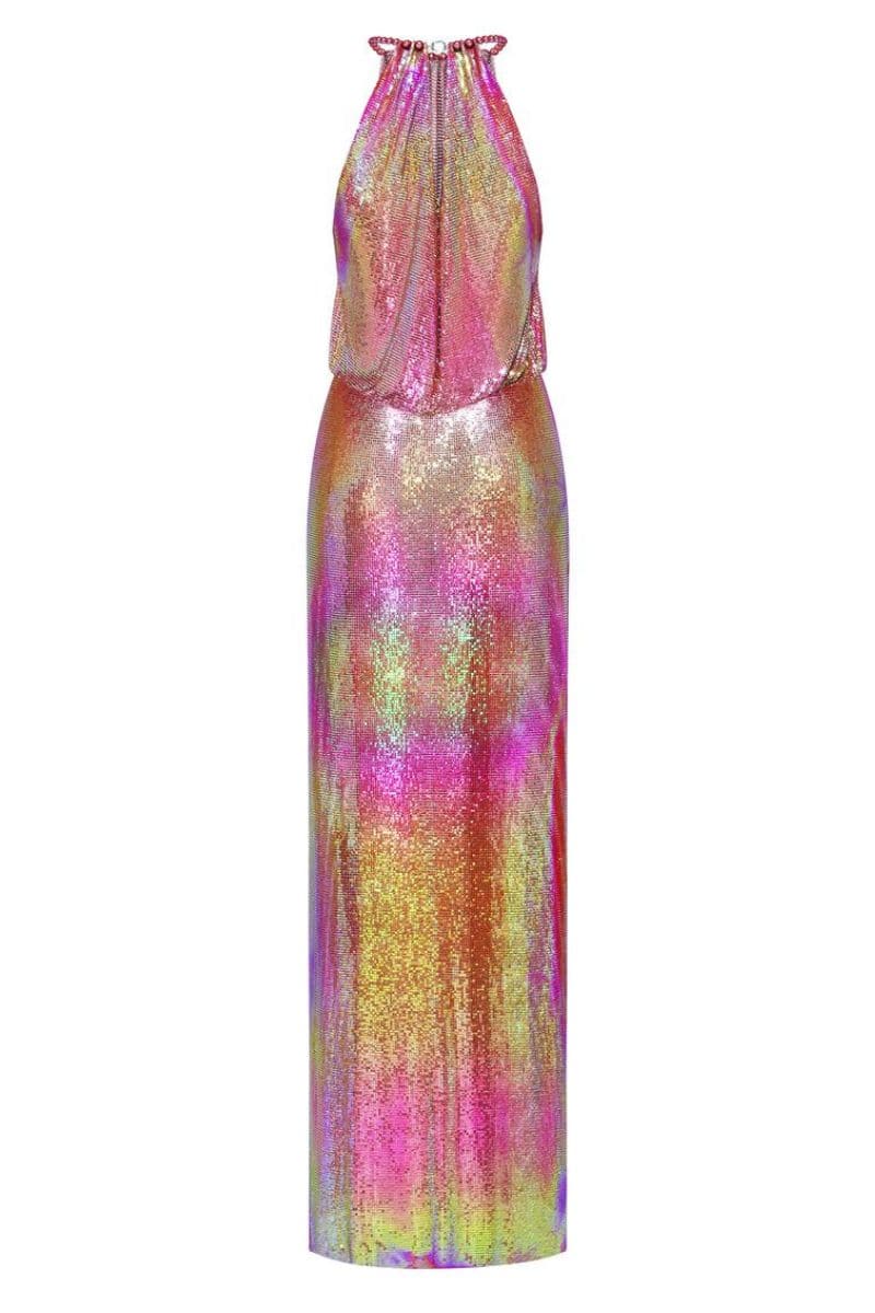 OLYMPIA PINK IRIDESCENT MESH MAXI DRESS - CULT MIA