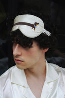 White Dachshund Dream silk sleeping eye mask by Not Just Pajama, soft and comfortable for restful sleep.