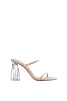 House of Atana Fiorellini Glass Mule 95 sandals in wheat patent leather, featuring a sleek slip-on design with transparent glass accents.