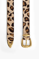 Leather leopard print belt from Acaria Studio featuring a stylish design and adjustable buckle.