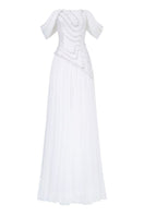 Elegant CULT MIA X 21Six Helena taffeta pleated gown with a flowing silhouette and intricate pleating detail.