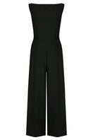 Black asymmetrical-beck sleeveless jumpsuit by JINSUN, featuring a stylish design and fitted silhouette, shown on a model.