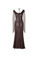 Brown mesh maxi dress by Suncillo featuring a flowing silhouette and breathable fabric, perfect for casual or semi-formal wear.