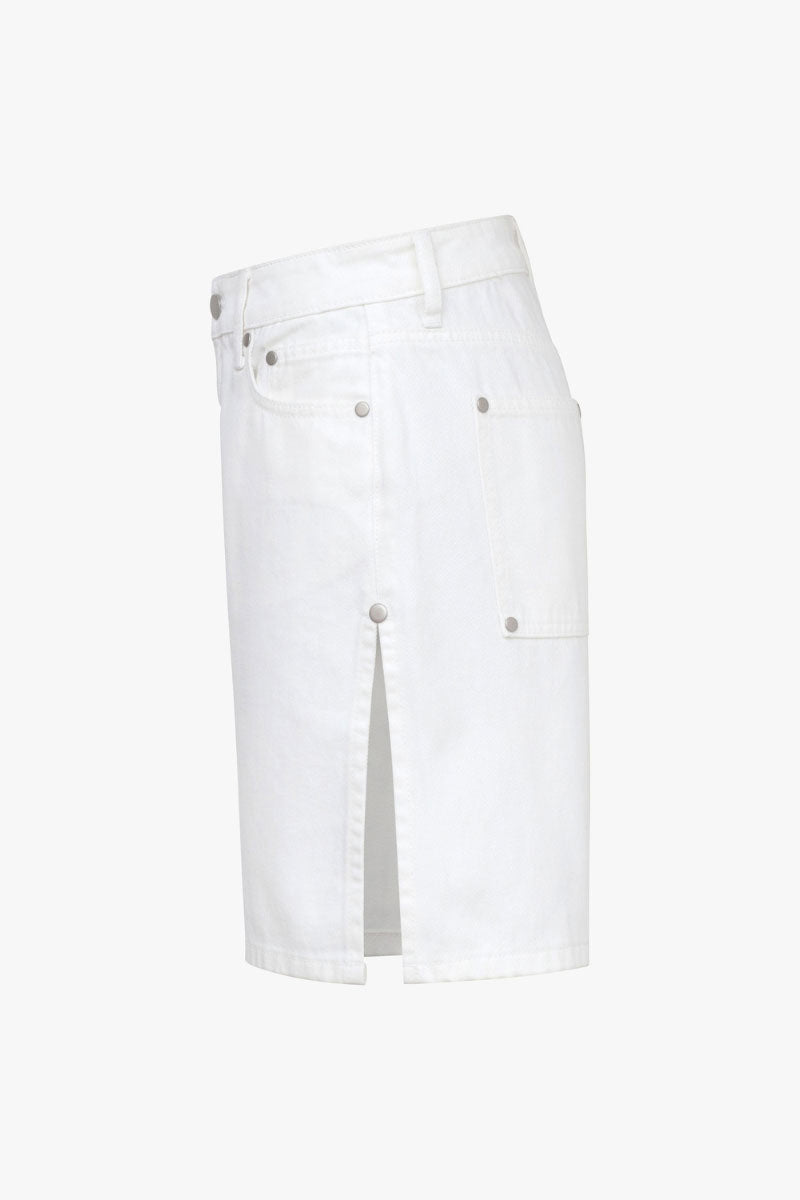White TT Studios Duke Shorts made of lightweight fabric with an elastic waistband and relaxed fit, ideal for casual wear.