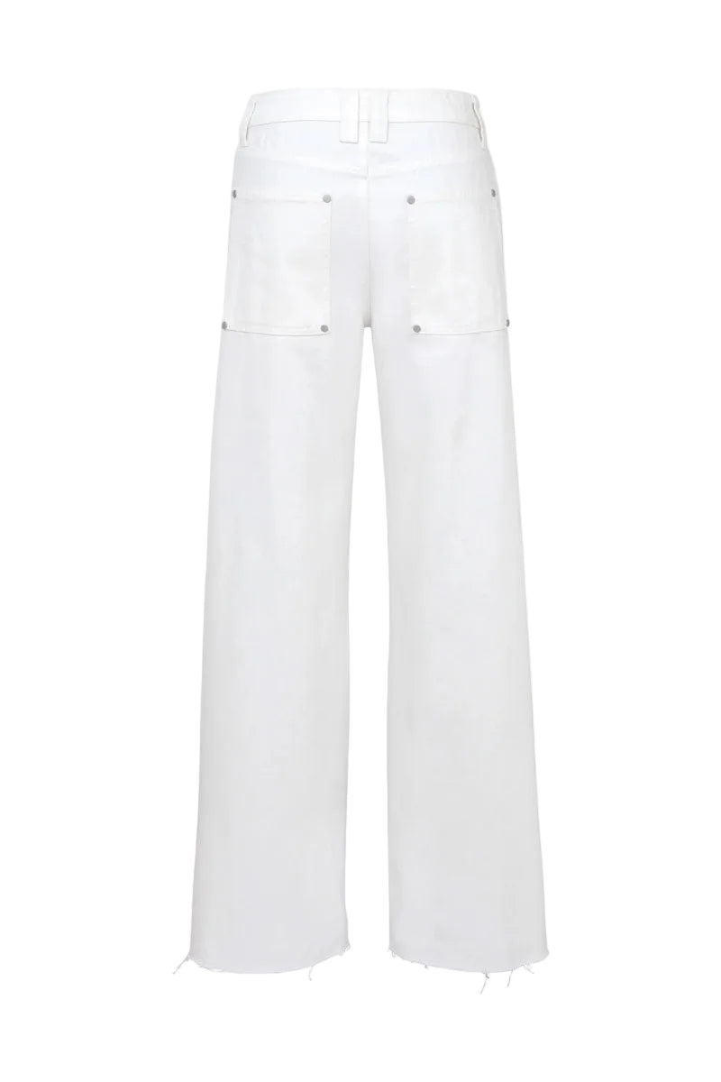 White Audrey jeans by TT Studios, showcasing a stylish fit with classic denim texture and modern design details.