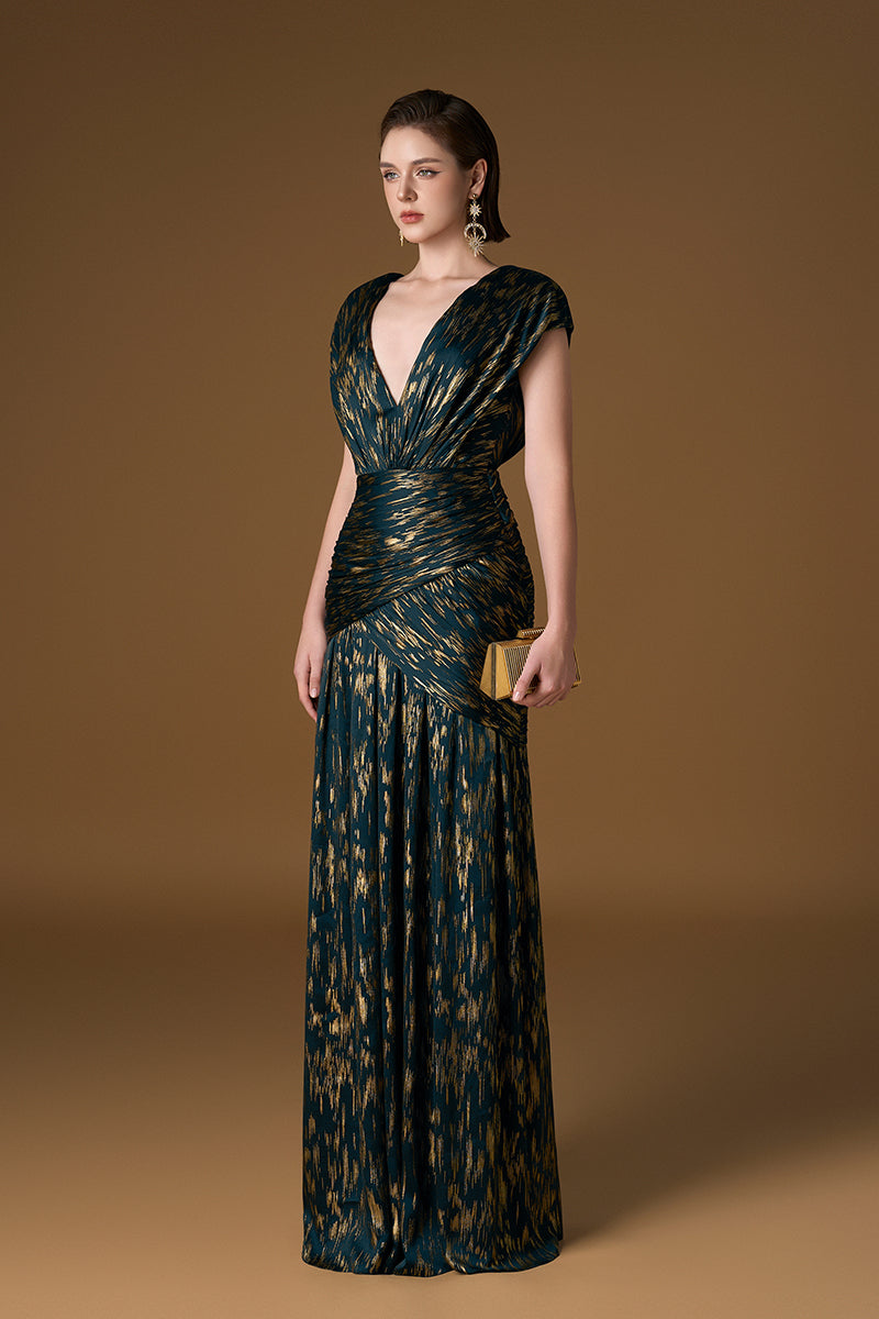 green metallic maxi dress Green Metallic Sweetheart Pleated A-Line Long Prom Dresses, Green / 4