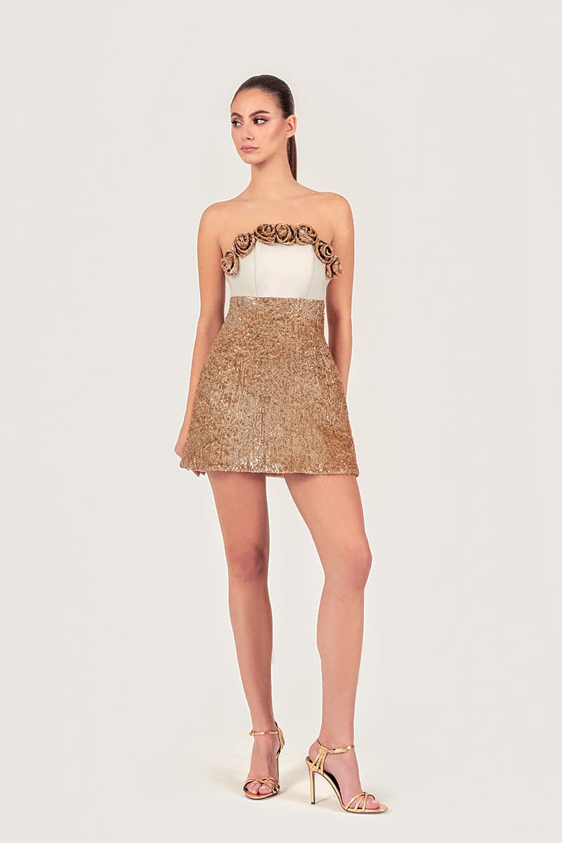 ROSE APPLIQUÉ SEQUINNED MINI DRESS - CULT MIA