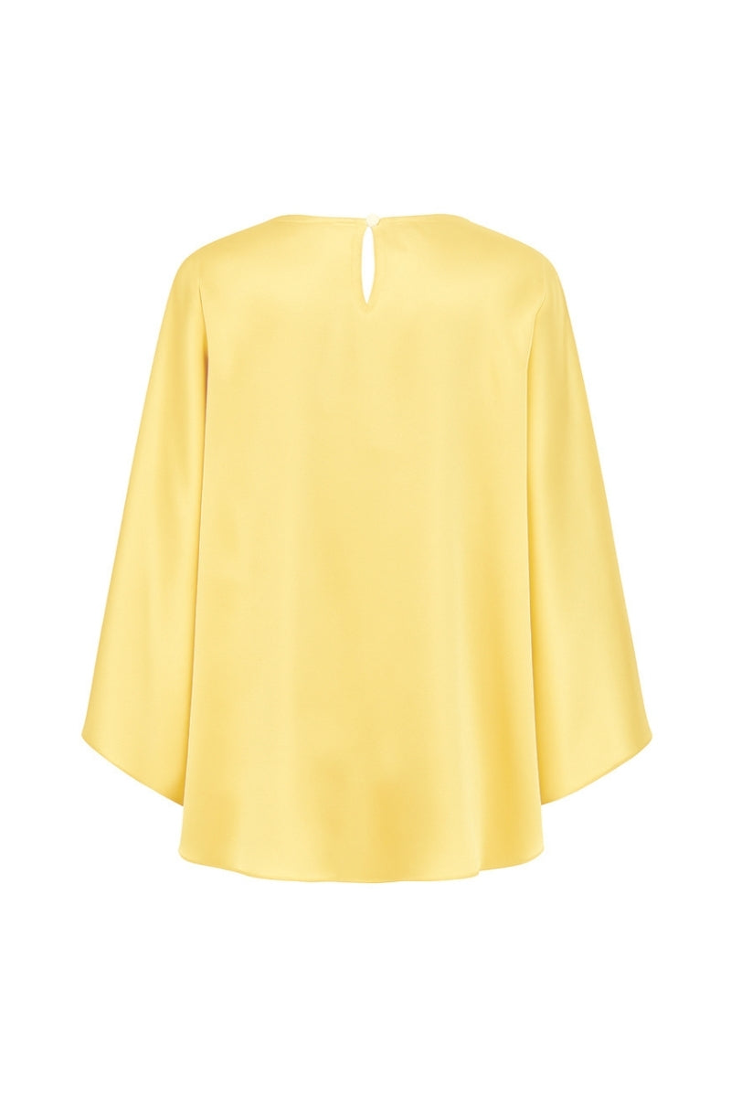 Nazlı Ceren VIONA satin cape in vibrant lemon zest color, stylish and elegant jacket with a smooth satin finish.