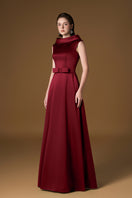 Red Holly Shimmer Satin Silk Lined Gown by I.H.F, showcasing elegant satin fabric and silky lining.
