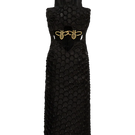 Onalaja Amari pleated black midi dress, featuring flowing fabric and elegant design, shown on a model.