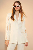 Nazlı Ceren Marylebone crepe blazer in vanilla ice color, tailored jacket with a sleek fit and elegant lapel design.