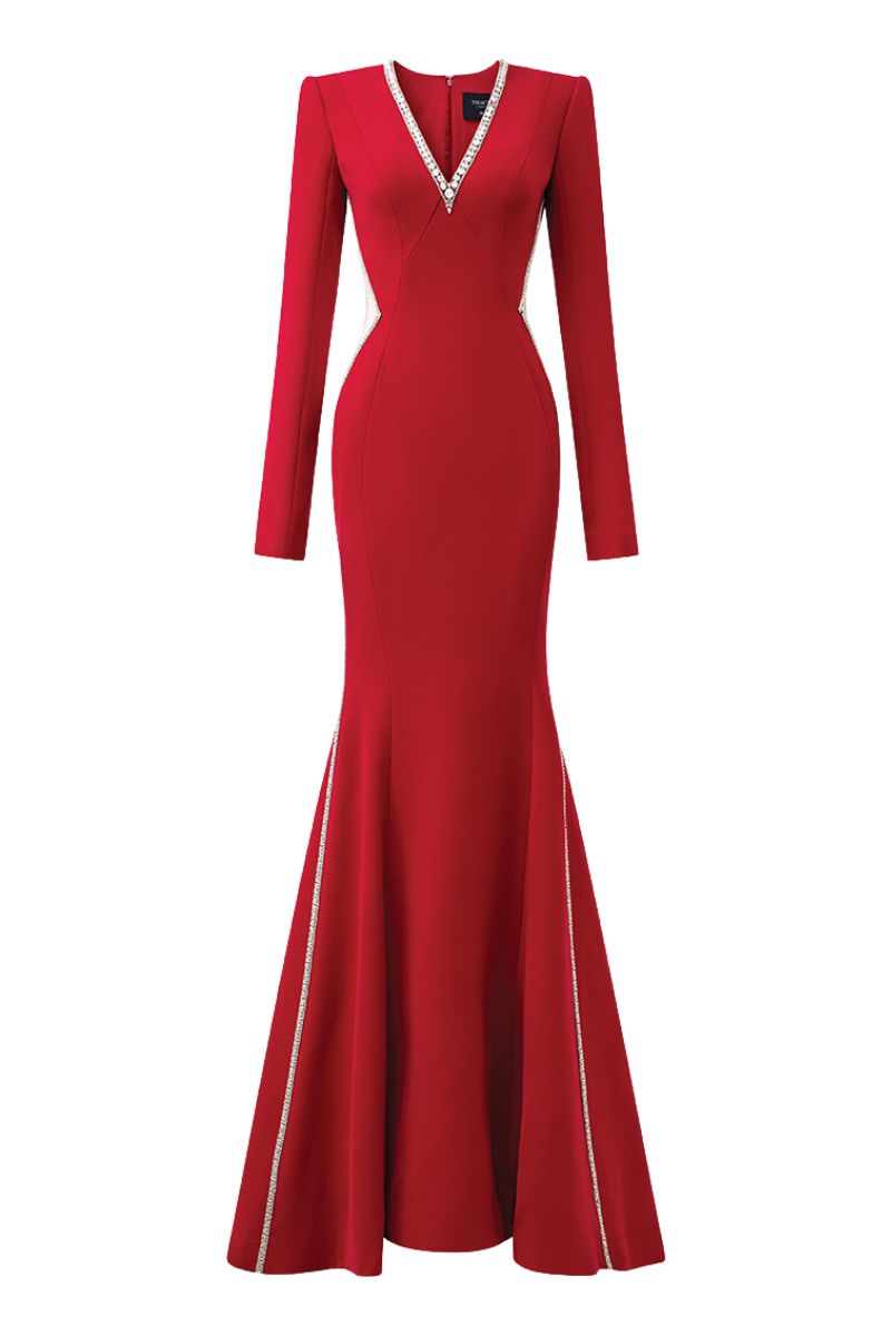 RED DEEP V-NECK MERMAID GOWN - CULT MIA