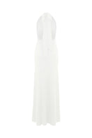 Nazlı Ceren INES long white jersey maxi dress displayed on a model, flowing fabric, elegant and casual design.
