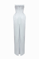 Light-blue Balykina Kala maxi gown with flowing fabric and elegant design, perfect for formal occasions.