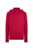 La Granni burgundy knitted roll neck hoodie sweater with a cozy, textured knit and relaxed fit, displayed on a hanger.
