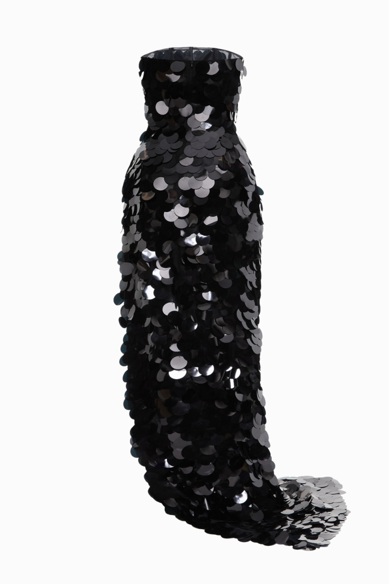 Black JULY DRESS maxi dress by BALYKINA, flowing fabric, sleeveless design, and elegant silhouette suitable for summer wear.