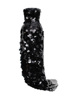 Black Balykina July dress gown with elegant flowing fabric and long sleeves, shown on a model.