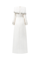 Diagonal crystal-embellished shoulder A-line gown by Tracy Studio, featuring elegant design and sparkling crystal details.