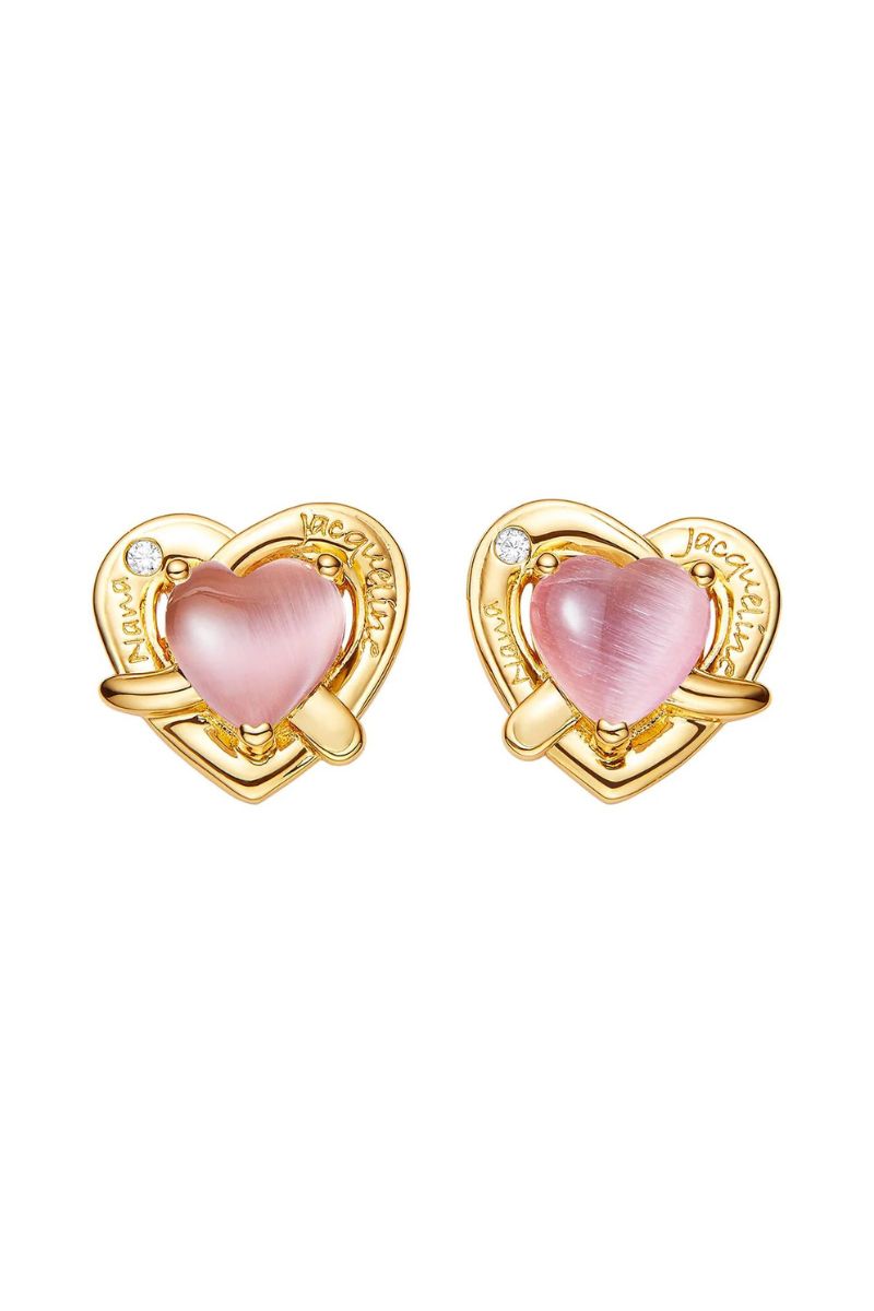 Nana Jacqueline Ambre pink and gold heart earrings featuring delicate heart-shaped design with pink and gold accents.
