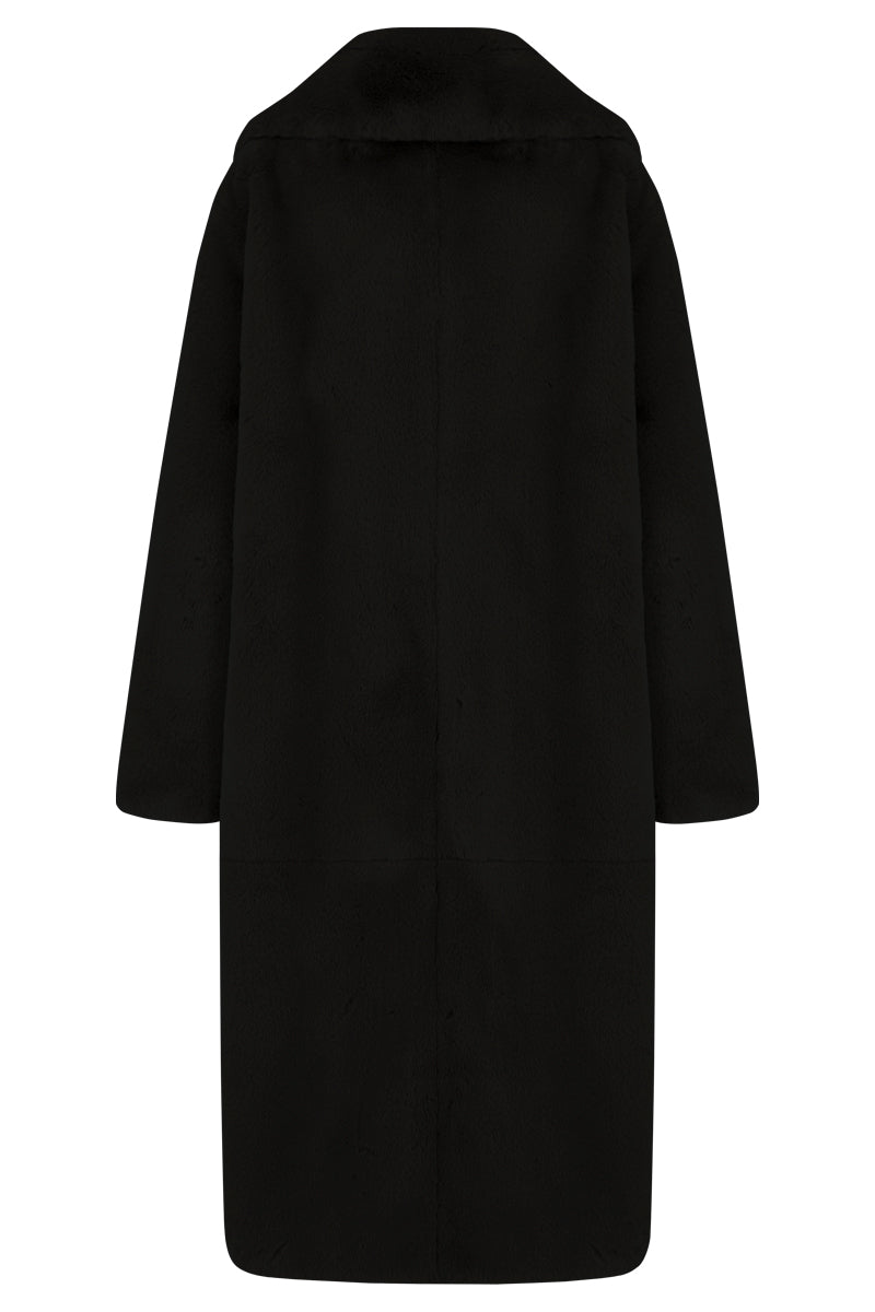 OVERSIZED SHEARLING COAT IN BLACK - CULT MIA
